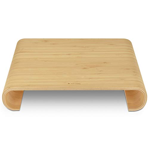 Navaris Wood Monitor Stand Riser - Computer Desk Organizer Desktop Dock Wooden Mount Display for PC TV Screen Notebook Laptop - Bamboo - style: bamboo wood light brown