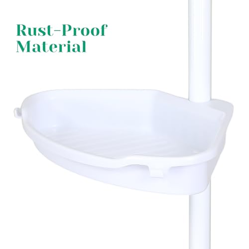 No-Drill Corner Shower Caddy Tension Pole, Rust-Resistant Bathroom Storage Organizer with 4-Tier Adjustable Shelves & Rubber Pad, 101.6''- 122'' Height, White - color: White