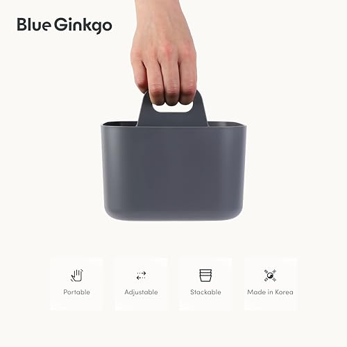 BLUE GINKGO Small Stackable Organizer Caddy – Korean-Made Portable Tote for Bathroom, Office, Crafts, or School Supplies (Square, Gray) - color: GREY, size: Square