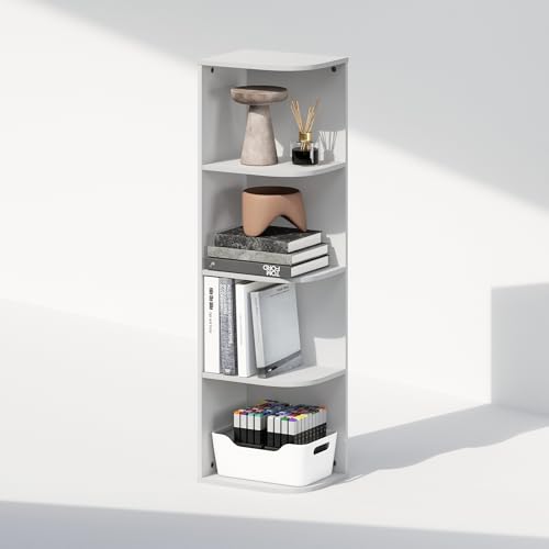 Furinno Reed Corner Shelf, 4-Tier Corner Bookshelf, Book Shelf, Corner Shelves, Storage Rack, for Organization and Storage, Home Office, Living Room, White - color: White, size: 4-Tier Corner