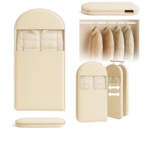Space Saving Hanging Garment Bag with Self Compression Zipper, Suit Cover Bags, Heavy Duty Jackets & Parkas Storage, Dust Cover, Closet Organizer for Storage (Beige,XL) - color: Beige, size: XL