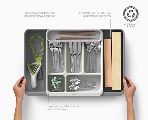 Joseph Joseph DrawerStore Expanding Flatware Cutlery Organizer, Expandable Utensil Tray for Kitchen Drawer, Recycled Plastic - size: Expandable, style: Flatware Organizer