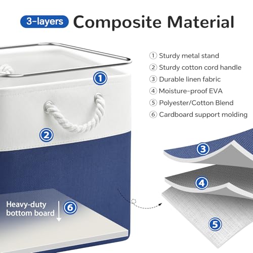 12 x 12 Inch Cube Storage Bins, 4 Pack Fabric Storage Basket with Handles, Foldable Boxes Organizer for Shelf Baskets for Home, Clothes (White/Blue) - color: WhiteBlue, size: 12inX12inX12in-4P
