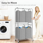 STORAGE MANIAC 4 Section Vertical Laundry Hamper, 2 Tier Laundry Sorter with 4 Removable Tote Bags, Rolling Clothes Basket for Towels, Blankets, Tall Dirty Clothes Hamper for Closet, Bathroom, 4 Bags - size: 4 Section