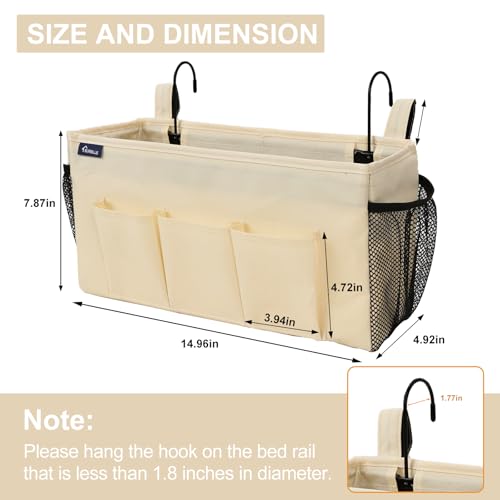 Surblue Bedside Organizer with Hook Bedside Caddy Hanging Storage Bag with Adjustable Strap and Water Bottle Holder for Home College Dorm Bunk Bed Accessories, Crib Bed Rail, Hospital Bed, Beige, 2PCS - color: 2Pcs Beige