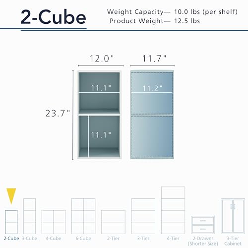 Homes: Inside + Out Apexa 2-Cube Storage Organizer Shelves, Stackable Wood Bookcase Fits Cubby Bins for Organization, Dorm Teen Room Decor & Home Office, Light Blue - color: Light Blue, size: 2-Cube
