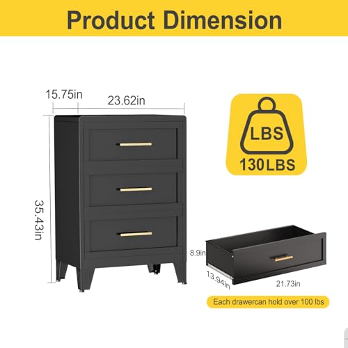 3 Drawers Tall Black Dresser for Bedroom, 35.43" Metal Dressers & Chests of Drawers Curved Corner Design, Storage Organizer Drawer Chest with Large Capacity for Living Room, Entryway, Hallway - color: Black, style: Narrow Style/3 Drawers