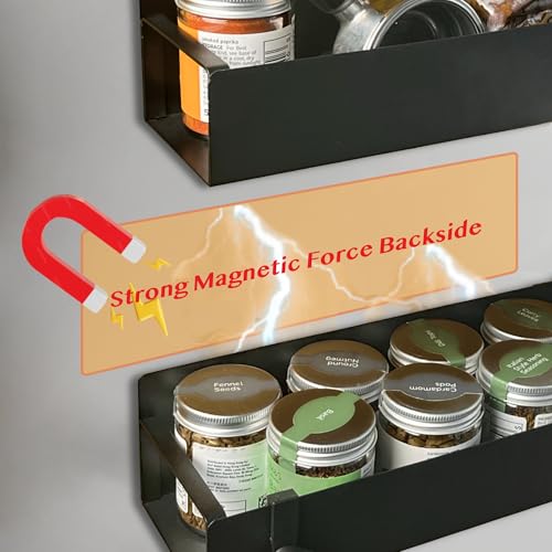 Magnetic Fridge Organizer, Spice Rack, Kitchen Organizers and Storage, Cabinet Organizer with Shelf, Pantry Organization for Countertop, Over the Door Storage with Detachable 2 Hooks