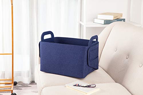 Minoisome Storage Basket Felt Storage Bin Collapsible& Convenient Box Organizer with Carry Handles for Office Bedroom Closet Babies Nursery Toys Laundry (Navy Blue, 13.8inch（L）×9.5inch（W）×8.3inch（H）) - color: Navy Blue, size: 13.8inch（L）×9.5inch（W）×8.3inc