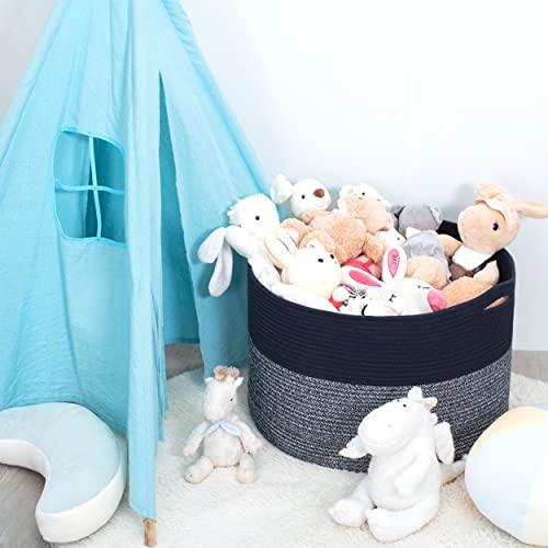 MINTWOOD Design Extra Large 22 x 14 Inches Blanket Storage Basket, Laundry Basket, Decorative Woven Cotton Rope Baskets for Blanket Storage Living Room, Dog Toy Storage Basket Bin, Navy Blue - color: Navy Blue