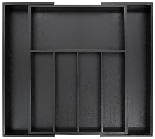 VaeFae Premium Bamboo Drawer Organizer, Expandable Silverware Drawer Organizer, Cutlery Tray with Dividers for Kitchen Utensils (Black, Large) - color: Black, size: Large