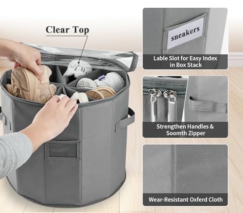 Round Shoe Storage Organizer, Zapateras Organizer RV Shoe Boxes Small Space Shoe Basket for Closet/Entryway Mudroom Shoe Containers - Gray
