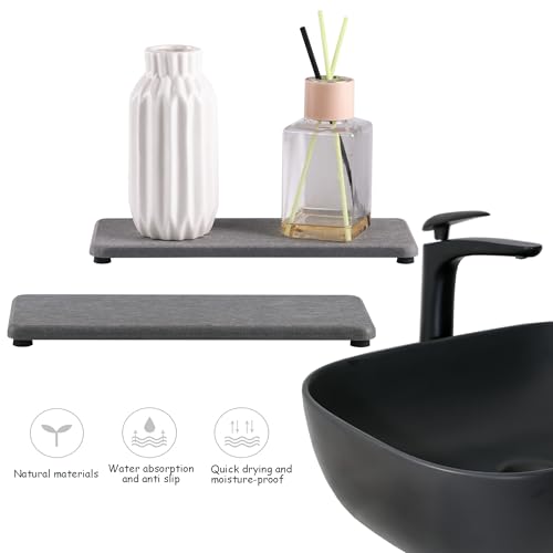 NiuYichee 2 Pcs Water Absorbing Stone Trays, Kitchen/Bathroom Sink Soap Dish, Diatomite Tray Used for Hand Soap & Cosmetic Bottles in The Modern Home, 3.15" W x 8.7" L, Gray - color: Gray, size: 8.7" x 3.15"