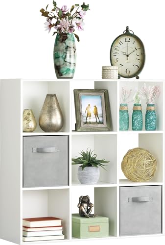 Whitmor 9 Cube Bookcase, 3 Tier Stackable MDF Bookself, Open Storage Display Organizer, Storage Cabinet for Living Room, Bedroom, Home, Office, 35.5" L x 11.7" W x 35.5" H, White - color: White, size: 9 Cube, 35.5"L x 11.7"W x 35.5"H