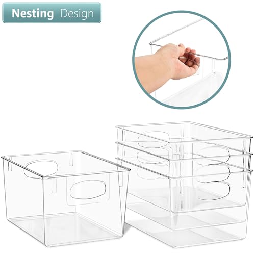 Sorbus 4 Pack Medium Clear Plastic Storage Bins, Clear Organizer Bins with Handle for Kitchen, Pantry, Cabinet, Refrigerator, Craft, Toys, Clothes, Closet, Under Sink, Bathroom Organizers and Storage - size: Medium, style: 4 Pack