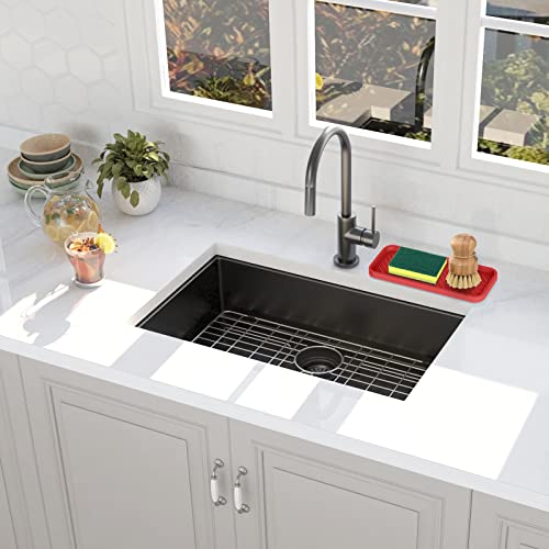 EG-SIPRO Kitchen Sink Organizer Tray,Sponge Holder for Kitchen Sink Bathroom Counter Tray Sponge Caddy Silicone Soap Holder for Soap dispenser, Bottle, Dishwashing Accessories(2-pack) - color: Rere, size: 9×3.7inch