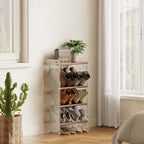 Shoe Rack, 4-Tier Slanted Shoe Storage Shelf, Narrow Shoe Rack for Entryway, Solid Wood and Acrylic Shoe Stand, Slim Shoe Shelf with Wooden Top ，Suitable for Bedrooms and Living Rooms - size: 48