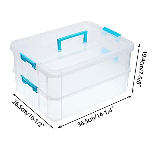 BTSKY 2 Layer Stack & Carry Box, Plastic Multipurpose Portable Storage Container Box Handled Organizer Storage Box for Organizing Stationery, Sewing, Art Craft, Jewelry and Beauty Supplies Blue - color: Blue