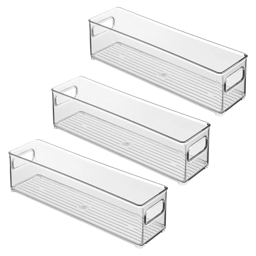 iDesign Stackable Fridge Bin with Handles - Ideal for Freezer or Pantry, Set of 3, Clear, Made in USA - style: Pack of 3