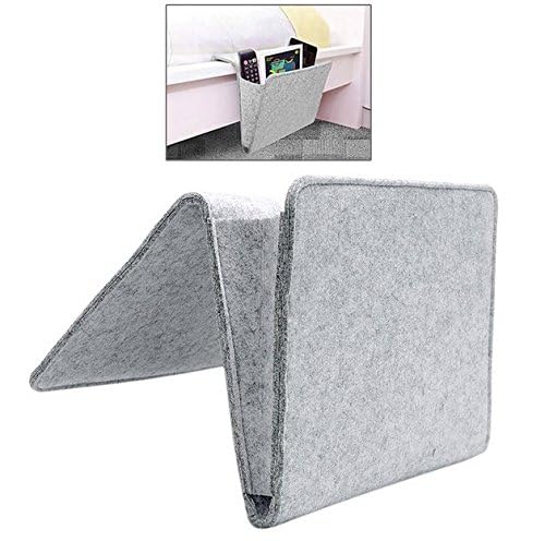 Fengtaike Useful Multi Grey Bed Storage Pockets Felt Bedside Hanging Storage Phone Remote Control Organizer Holder with 2 Inner Pockets for Bed Table Sofa