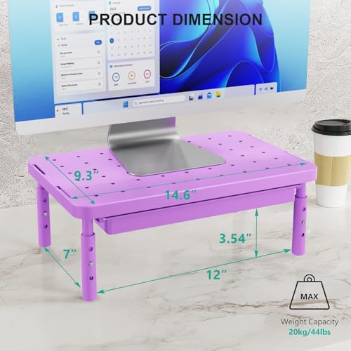 WALI Computer Monitor Stand with Storage, Desk Monitor Riser 3 Height Adjustable, Laptop Riser with Airflow Vents, Desk Organizer for Computer, Laptop, Printer (PTT002-V), 1 Pack, Violet - color: Violet, size: with Drawer