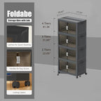 51QT Stackable Storage Bins with Lids & Wheels - Foldable Cabinet Clear Door Plastic Organizer Containers for Home, Garage, Pantry Organization - Collapsible Design Gray 4T - size: 51Qt/13Gal-4Packs/1Top Lid