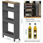 XYZLVSI Slim Storage Cart, 4 Tier Rolling Kitchen Cart on Wheels for Small Space, Narrow Laundry Bathroom Organizers Mobile Shelving Unit Metal Utility Cart with Handle, 5.9in Width, Gray - size: 5.9IN-Gray