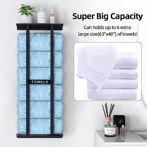 STWWO Towel Racks for Bathroom, Bathroom Towel Storage Wall Mounted 30 inch with Shelf Can Holds 6 Large Towels, Wall Towel Rack for Rolled Towels, Black - color: Black, size: 30 IN