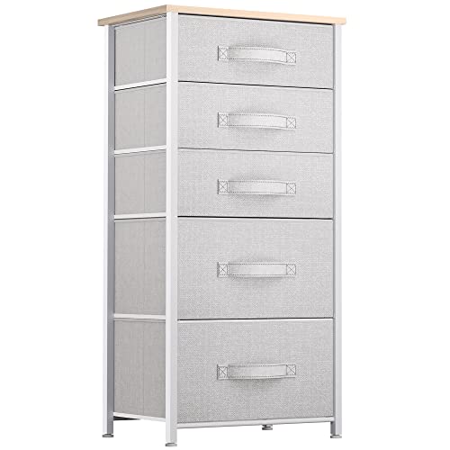 YITAHOME Tall 5 Drawer Dresser - Fabric Storage Tower, Organizer Unit for Bedroom, Living Room, Hallway, Closets - Sturdy Steel Frame, Wooden Top & Easy Pull Fabric Bins - Light Grey - color: Pale Gray, style: 5-Drawer