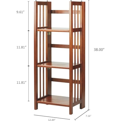 HomeStock 3-Shelf Stackable Folding Office Wood Furniture Bookcase, Contemporary Home and Office Furniture, Sturdy Wooden Shelving Storage Mahogany/14 inch - color: Mahogany, size: 14 inch