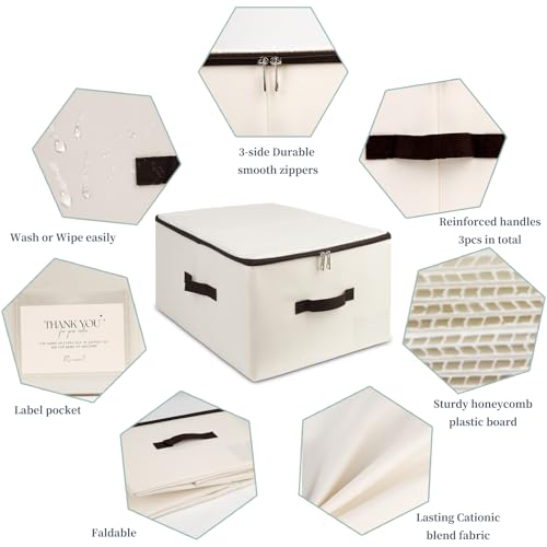iwill CREATE PRO Pack of 3, Breathable Clothing Storage Bins with Lid, Rigid Storage Containers for Sweaters, Toys, Dolls,Blankets, Duvets, Coats, Jeans, Files in Bedroom, Office - color: Butter Yellow,3pcs