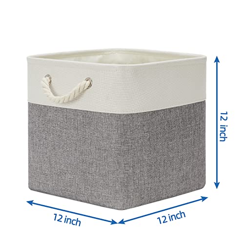 Temary Fabric Baskets 12 Inch Storage Cubes Basket with Handle, Clothes Baskets for Gift, Large Bins for Organizing Books, Blankets (White&Gray) - color: white&grey, size: 12"L x 12"W x 12"H