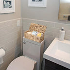 Sumnacon Wicker Storage Basket with Lid Rectangle Wicker Basket with Lid for Toiletries Tampon Storage,Toilet Tank Topper Basket Water Hyacinth Storage Baskets for Shelf Bathroom Toilet Table