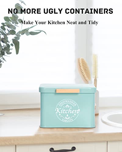 Dishwasher Pod Container with Hinged Lid. Farmhouse Metal Dishwaser Pods Holder for Kitchen Cabinet Organizer. Modern Kitchen Decor and Accessories. Dishwasher Detergent Tablet Storage (Green) - color: Green