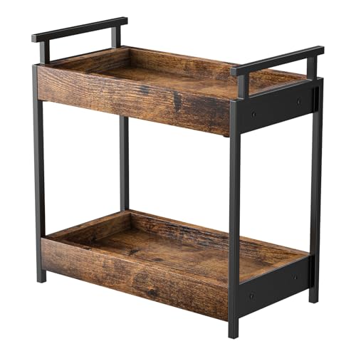 KLM Countertop Coffee Station Organizer, 2 Tier Wooden Shelf for Coffee Bar Accessories, Condiment Storage Caddy for Kitchen, Bathroom Counter Organizer, Home, Office - Brown - color: Rustic Brown