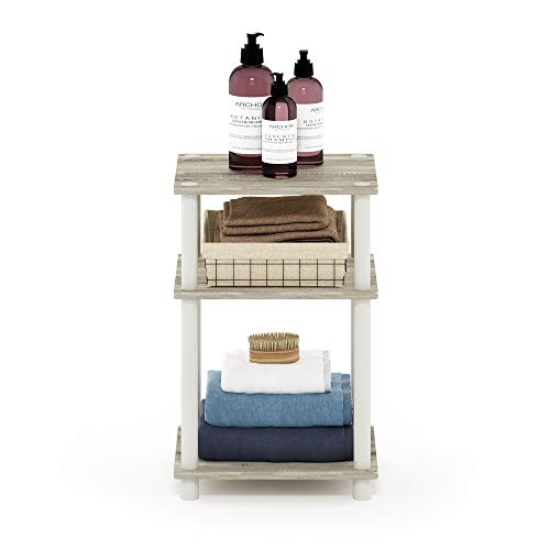 Furinno JUST Side Table, 3-Tier End Table, Open Shelves Night Stand, Bedside Table, Toolless Assembly, for Living Room, Bedroom, Bathroom, Sonoma Oak - color: Sonoma Oak/White, size: 3-Tier, Round Pole, style: 1-Pack