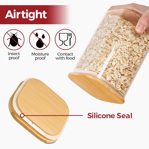 Rectangle Glass Storage Containers with Lids, Glass Jars with Bamboo Lids for Spaghetti, Pasta, Kitchen Pantry Storage Containers (2 pack 2.2qt) - size: 2 pack（2.2qt）