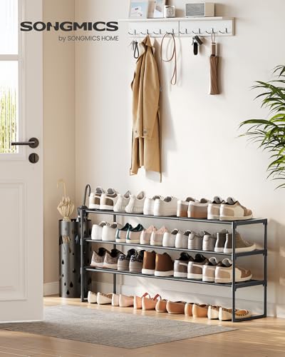 SONGMICS Shoe Rack, 3-Tier Shoe Organizer, Metal Storage Shelf, Upright or Upside Down, for 20-24 Pairs, Stackable, for Entryway, 11.8 x 46.1 x 21.7 Inches, Black ULSA033B01 - color: Black, size: 3 Tiers (46.1"w)