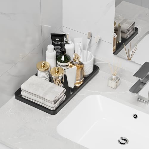 Weenson Black Bathroom Vanity Tray for Countertop Decor Perfume Makeup Toiletries Toilet Tank, Large Bamboo Kitchen Tray for Spice Salt, Serving Tray for Food Coffee, Nightstand Candle 14.2”x8.3” - color: Black, size: 14.2" x 8.3" x 0.8"