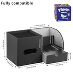 YAPISHI Tissue Box Cover with Storage Tray and Drawer, PU Leather Square Tissue Box Holder, Modern Cube Facial Tissue Dispenser, Makeup Holder, Remote Control Organizer for Nightstand, Bathroom Vanity - color: Black