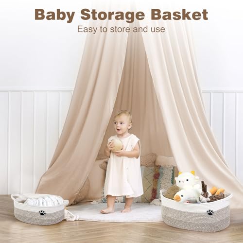 Optish Dog Toy Easter Basket, Toy Box and Bin for Dog Cat Storage, 13.5" X 11" X 5" Small Woven Rope Basket for Baby Storage, Closet, Living Room, White & Brown - color: White-Brown, size: 13.5"L x 11"W x 5"H (15L)