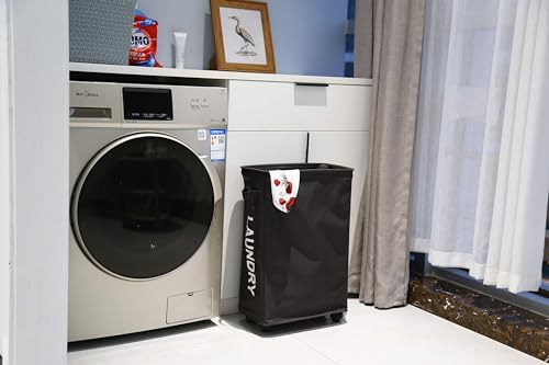 ZERO JET LAG Slim Rolling Laundry Hamper - Roll Hamper On Wheels - Standable Corner Bin - 52L Handy Storage Basket - Slim Laundry Basket - Waterproof Dirty Clothes Hamper - 15×8×22" (22 Inches, Black) - color: Black (With Wheels)