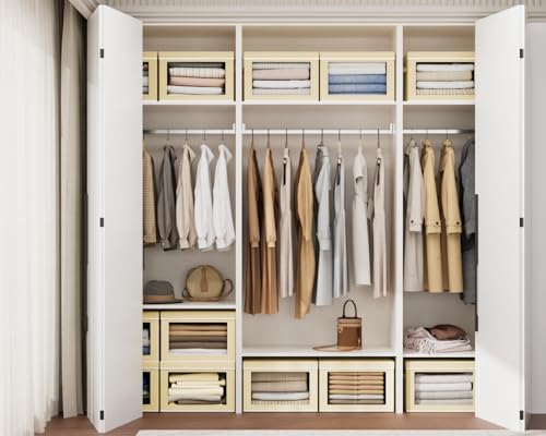 Homsorout Collapsible Storage Bins with Lids - Stackable Storage Boxes with Window, 15.7 Inch Fabric Organizing Bins for Closet, Home & Office Organization Baskets, Beige, 3 Pack - color: Beige, size: XL(3-Pack)