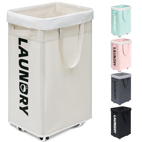Goodpick Laundry Hamper with Wheels, 75L College Dorm Room Essentials, Clothes Hamper with Removable Wash Bag for Bedroom, Large Laundry Basket with Handle, White - color: White 1-Pack