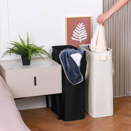 efluky Slim Laundry Basket, Narrow Laundry Hamper with Handles, Collapsible Dirty Clothes Hamper, Tall Laundry Bin for Laundry Room, Dorm and Bedroom, 12.7 Gallons(48L) Black (Pack of 2) - color: Black, size: 48L without Lid (Pack of 2)