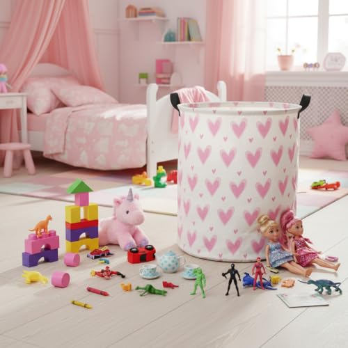Baby Laundry Basket Baby Hamper for Nursery Girl Kids Butterfly Hamper Cute Kids Toys Storage Bin Organizer Butterfly Room Decor for Home(Pink Hearts) - color: Pink Hearts