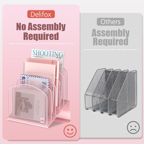 Delifox Inclined Desk File Organizer,Vertical File Folder Holder Stand Metal Rack File Sorter for Office Classroom Desktop Organization - color: Pink, size: 2Pack