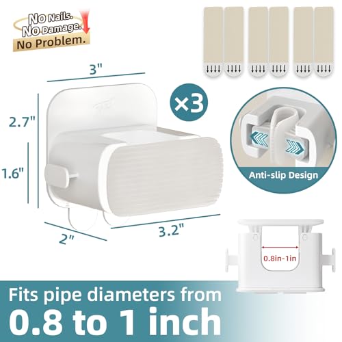 TAILI Mop and Broom Holder Wall Mount Grippers, 3 Hangers and 8 Adhesive Strips, Damage Free Hanging Wall Mount, Household Cleaning Organizer for Organization and Storage, Holds up to 4 lbs, White - color: White, size: 3 Pack