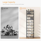usikey 10 Tiers Narrow Shoe Rack 20-30 Pairs, Sturdy Metal Tall Shoe Rack Shelf with 4 Hooks, Slim Shoe Storage with Metal Shelf, Space Saving Vertical Shoe Organizer for Entryway Black UNYXJX018H - color: 10 Tier ( 17.9 X 11 X 69.2 Inches)-black