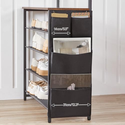 HOOBRO Hall Tree with Bench, Entryway Coat Rack with Shoe Rack, Shoe and Coat Rack, 5 Tier Shoe Storage Organizer with Oxford Fabric Side Pockets, Adjustable Mesh Shelves, Rustic Brown BF75MT01